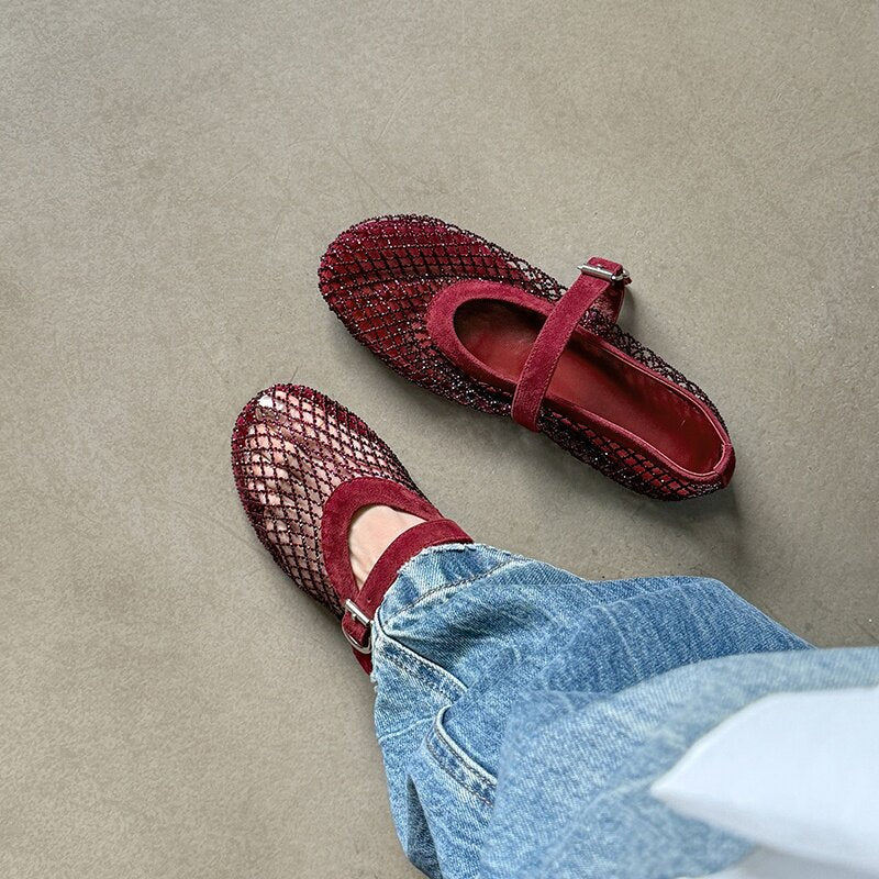 Rhinestone Mesh Mary Jane Flats