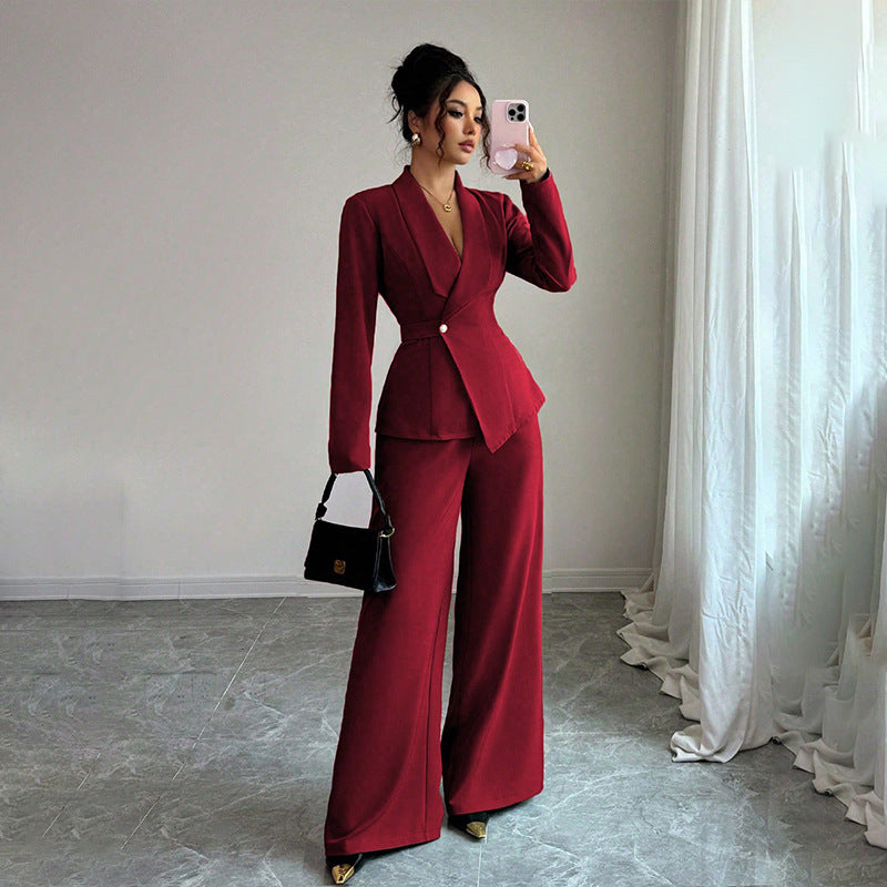Blazer and Wide Leg Trousers Two Piece Set