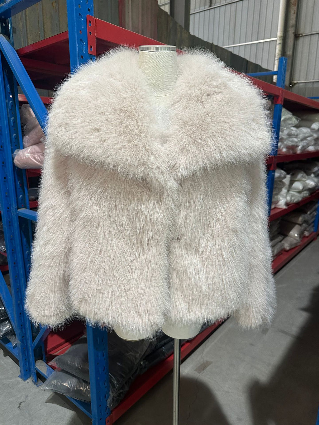 Faux Fur Coat with Wide Collar