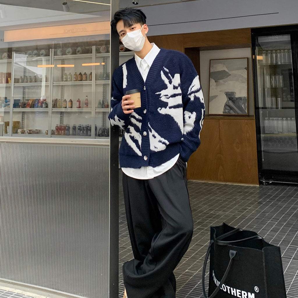 Abstract Knit Oversized V-Neck Cardigan