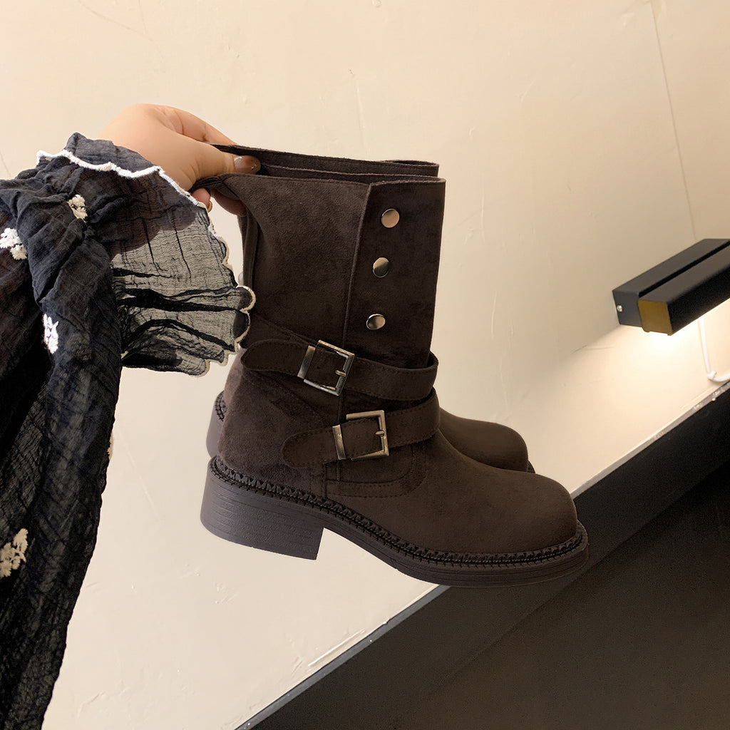 Buckle Chunky Heel Ankle Boots