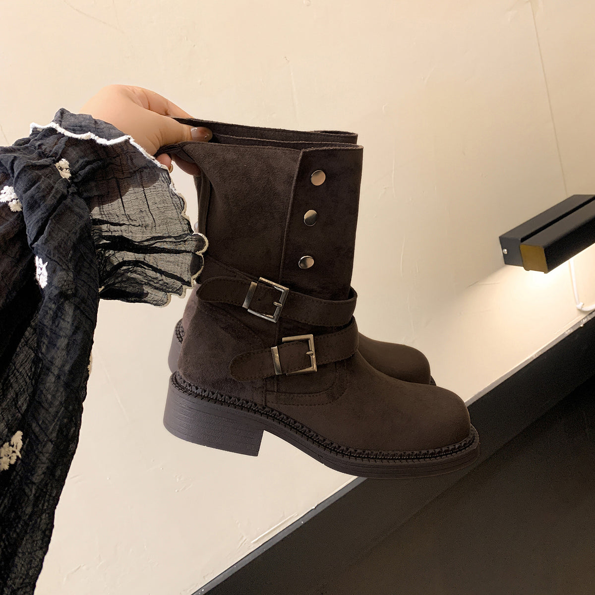 Buckle Chunky Heel Ankle Boots