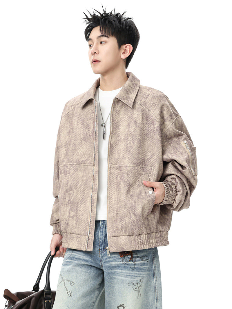 Vintage-Style Jacquard Harrington Jacket