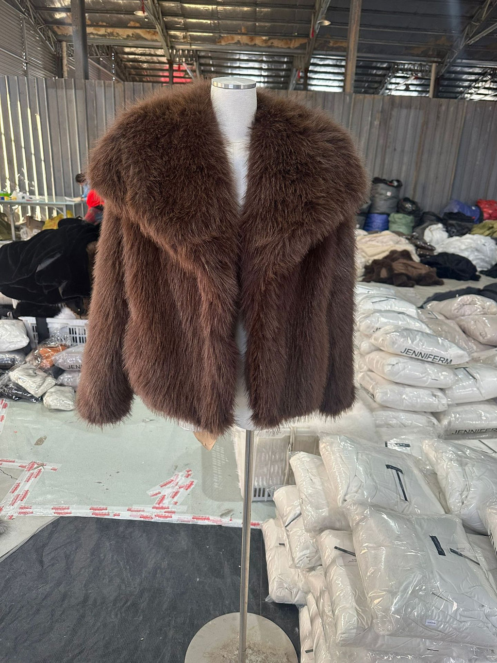 Faux Fur Coat with Wide Collar