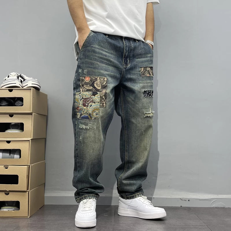 Vintage Patchwork Straight-Leg Jeans
