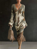 Printed Fringe Knit Dress