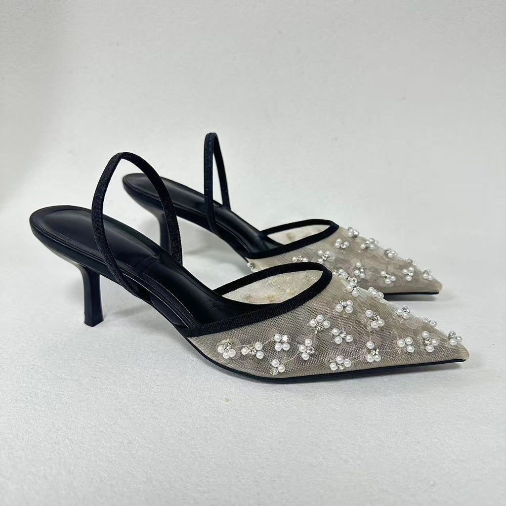 Sequin Mesh Slingback Heels – color detail