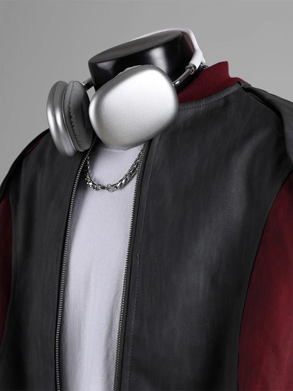 Deconstructed PU Leather Panel Bomber