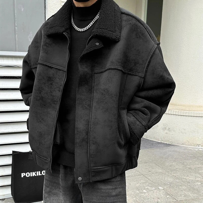 Retro Shearling-Lined Bomber Jacket