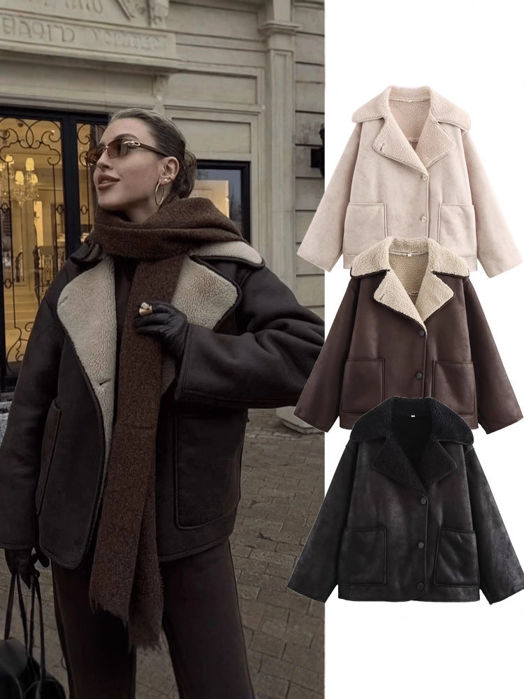 Women's Faux Leather Shearling Jacket