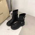 Buckle Block-Heel Boots