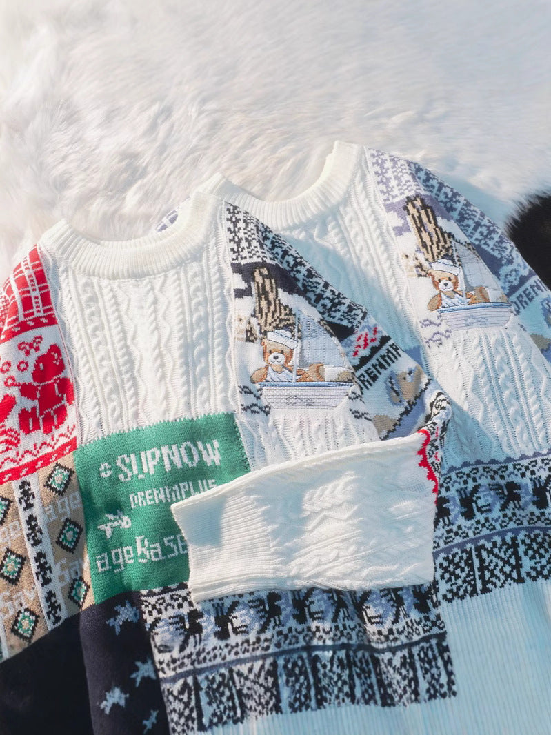 Festive Patchwork Bear Sweater