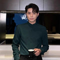 Men's Light Mature Stand Collar Shirt — L / Long sleeve solid color stand collar [green]