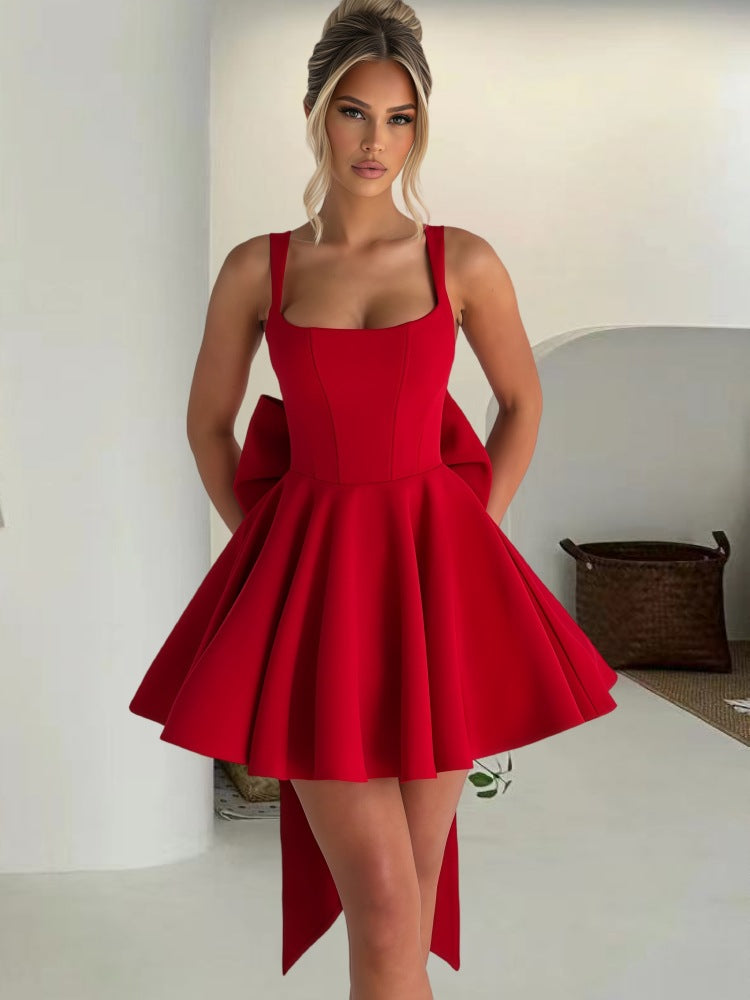 Open-Back Bow Mini Dress