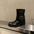 Buckle Leather Ankle Boots