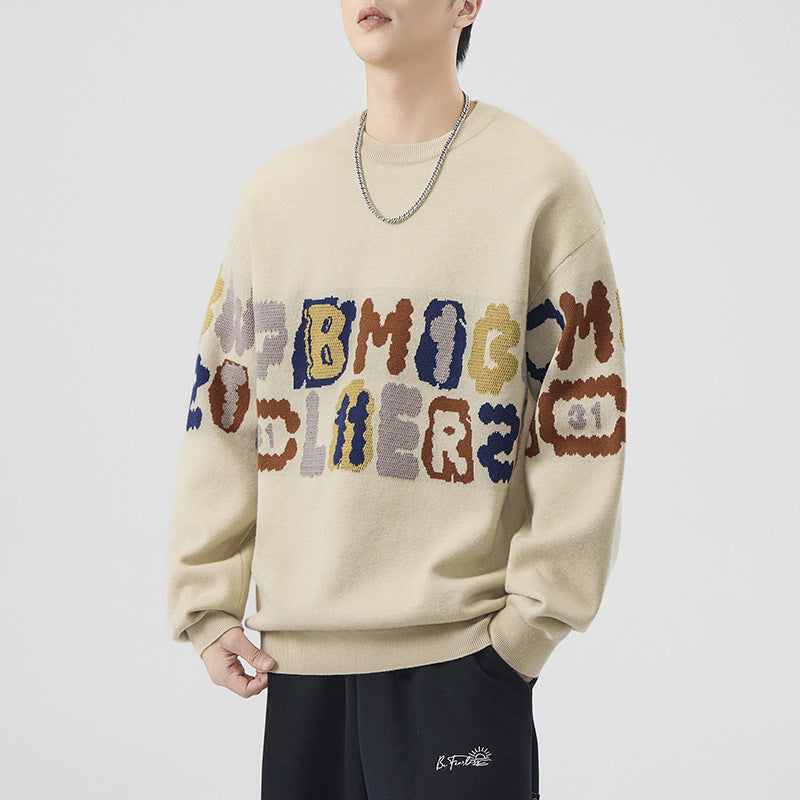 Intarsia Block Letter Oversized Knit