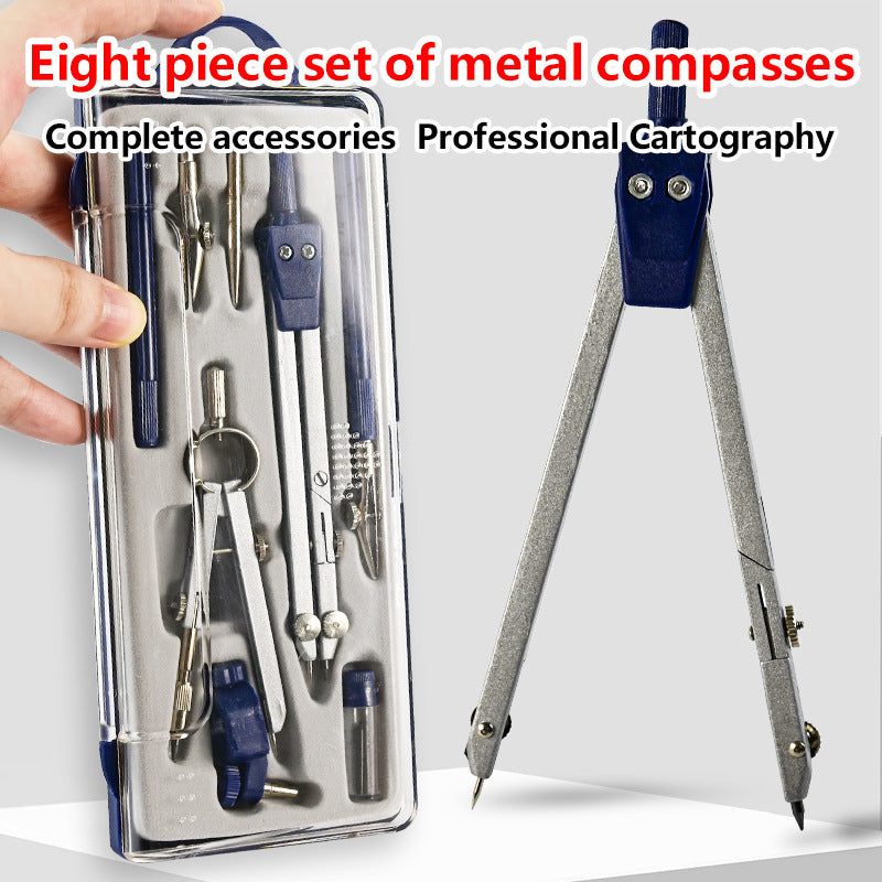 Precision construction machinery design and drawing tools, students study and take exams, metal alloy compass set, drawing compass