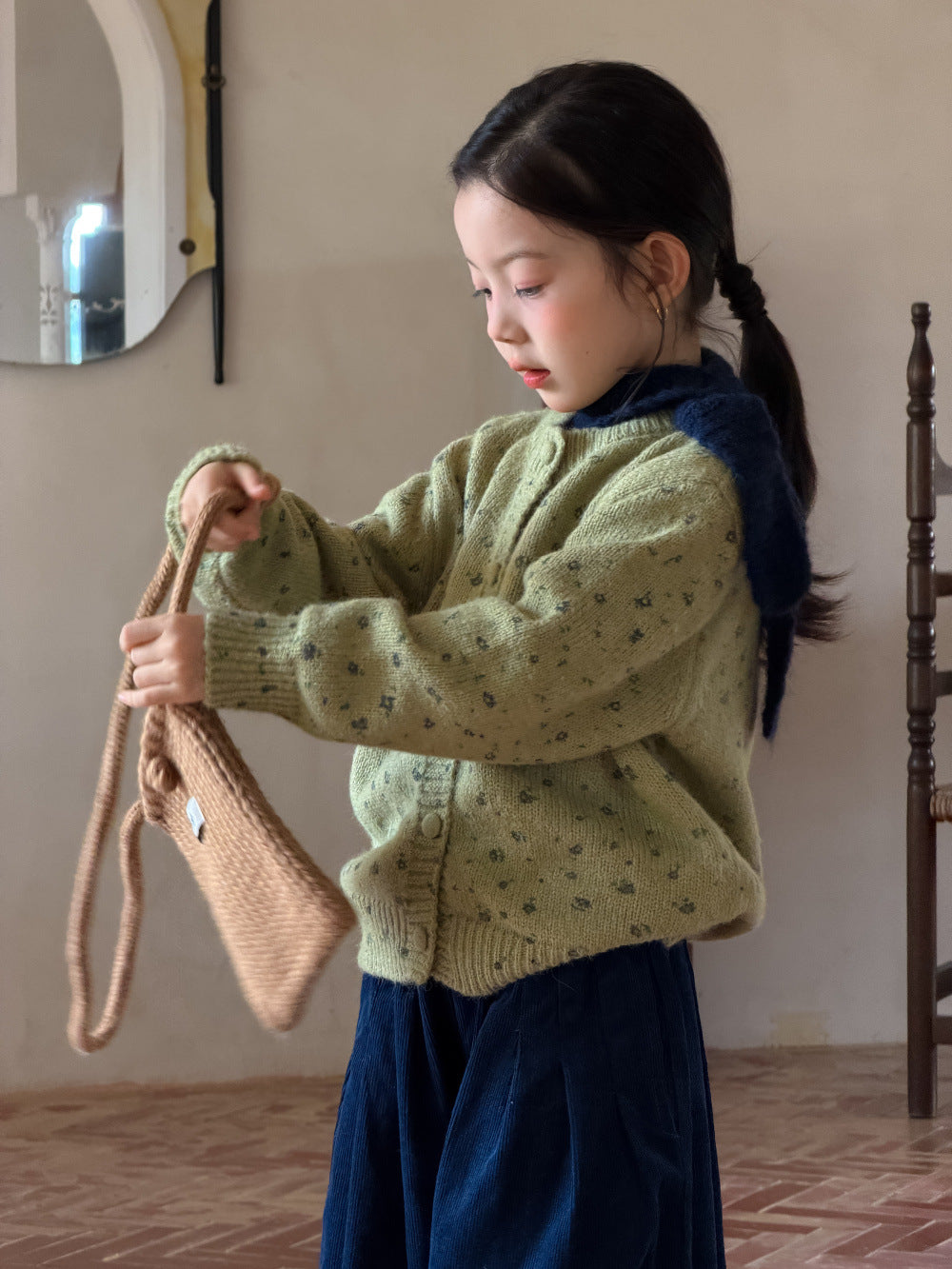Girls' Floral Knit Cardigan