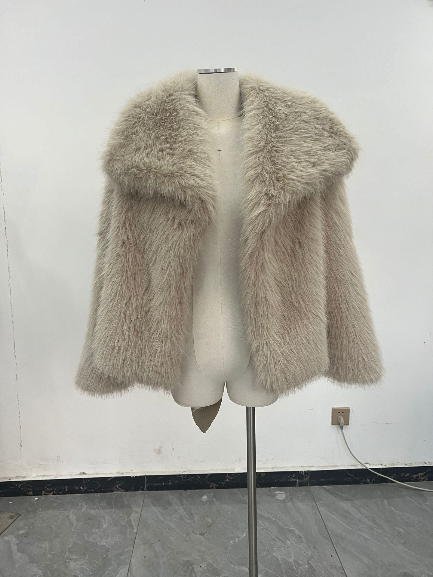 Faux Fur Coat with Wide Collar