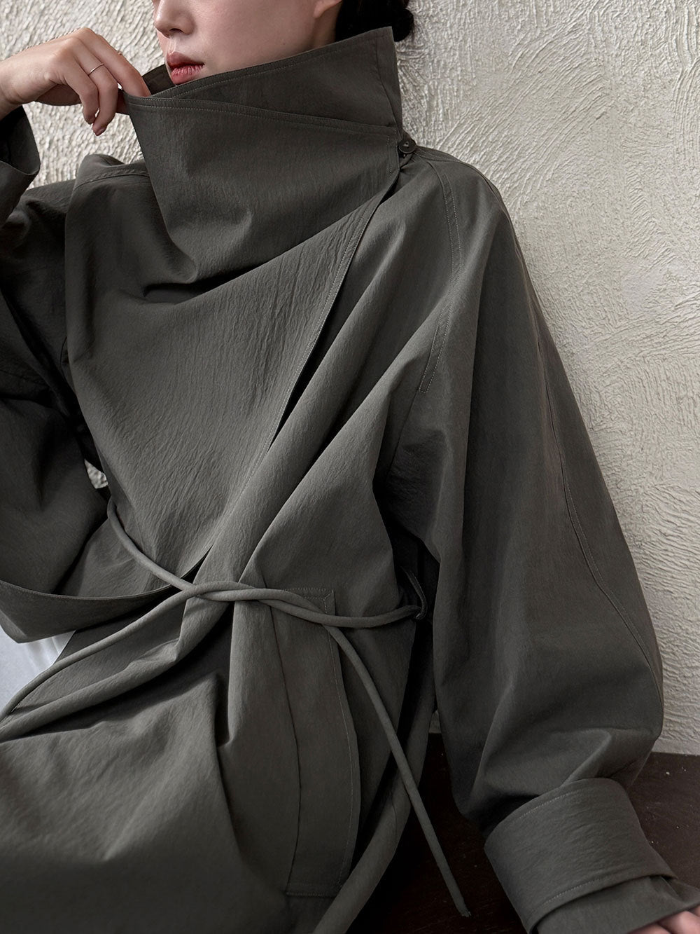 Minimalist Stand Collar Wrap Coat