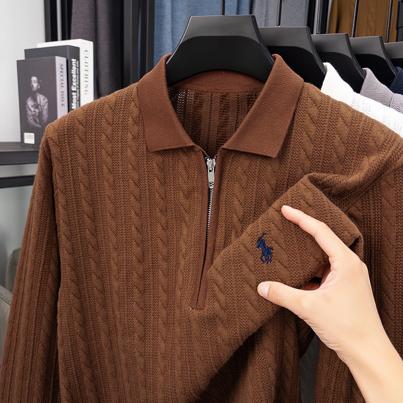 Cable-Knit Quarter-Zip Polo