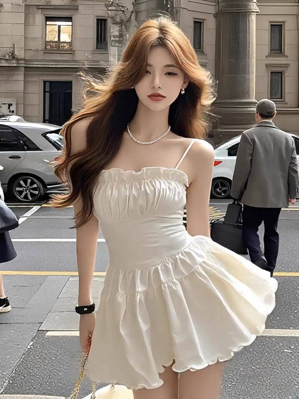 White Pleated Lace Slip Dress