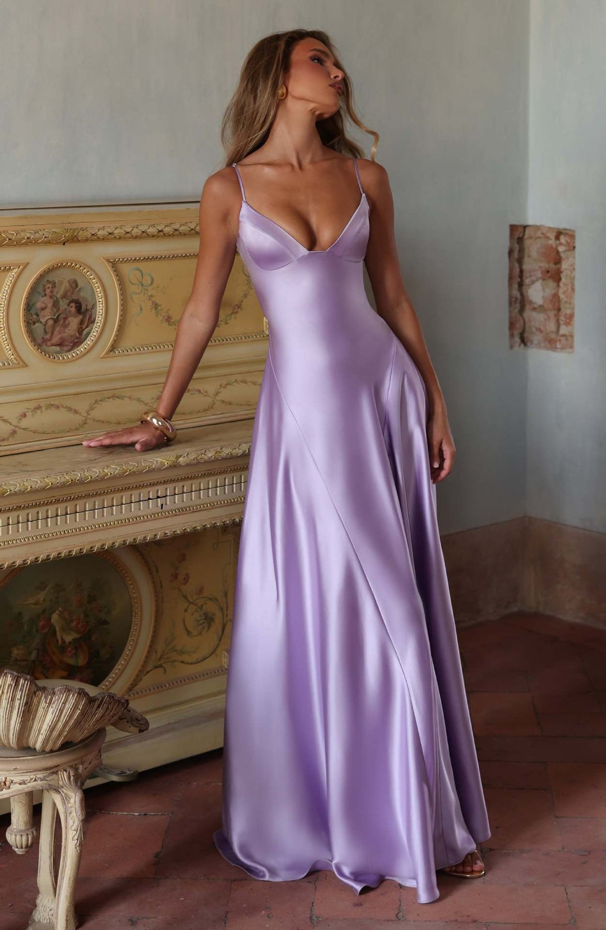Backless A-Line Maxi Dress - Light Purple