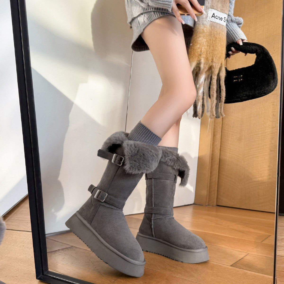 Fleece-Lined Platform Snow Boots