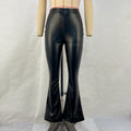 High-Waist PU Flared Trousers