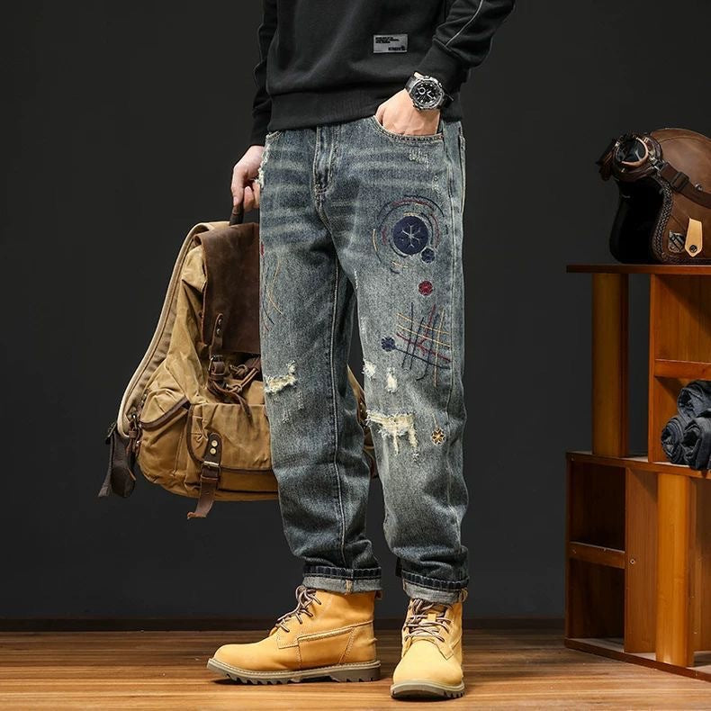 Urban Patchwork Tapered Denim