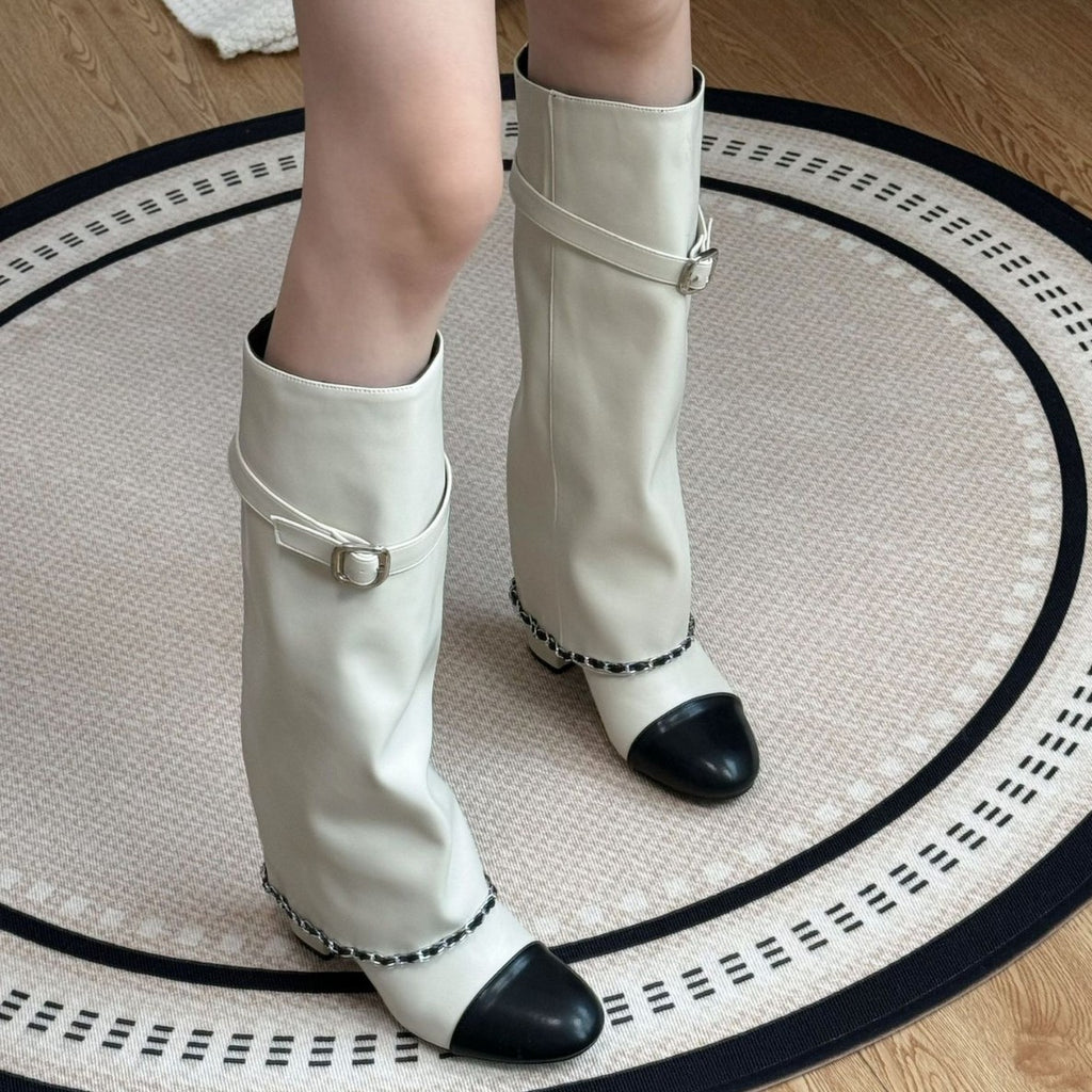Chain Detail Knee-High Boots