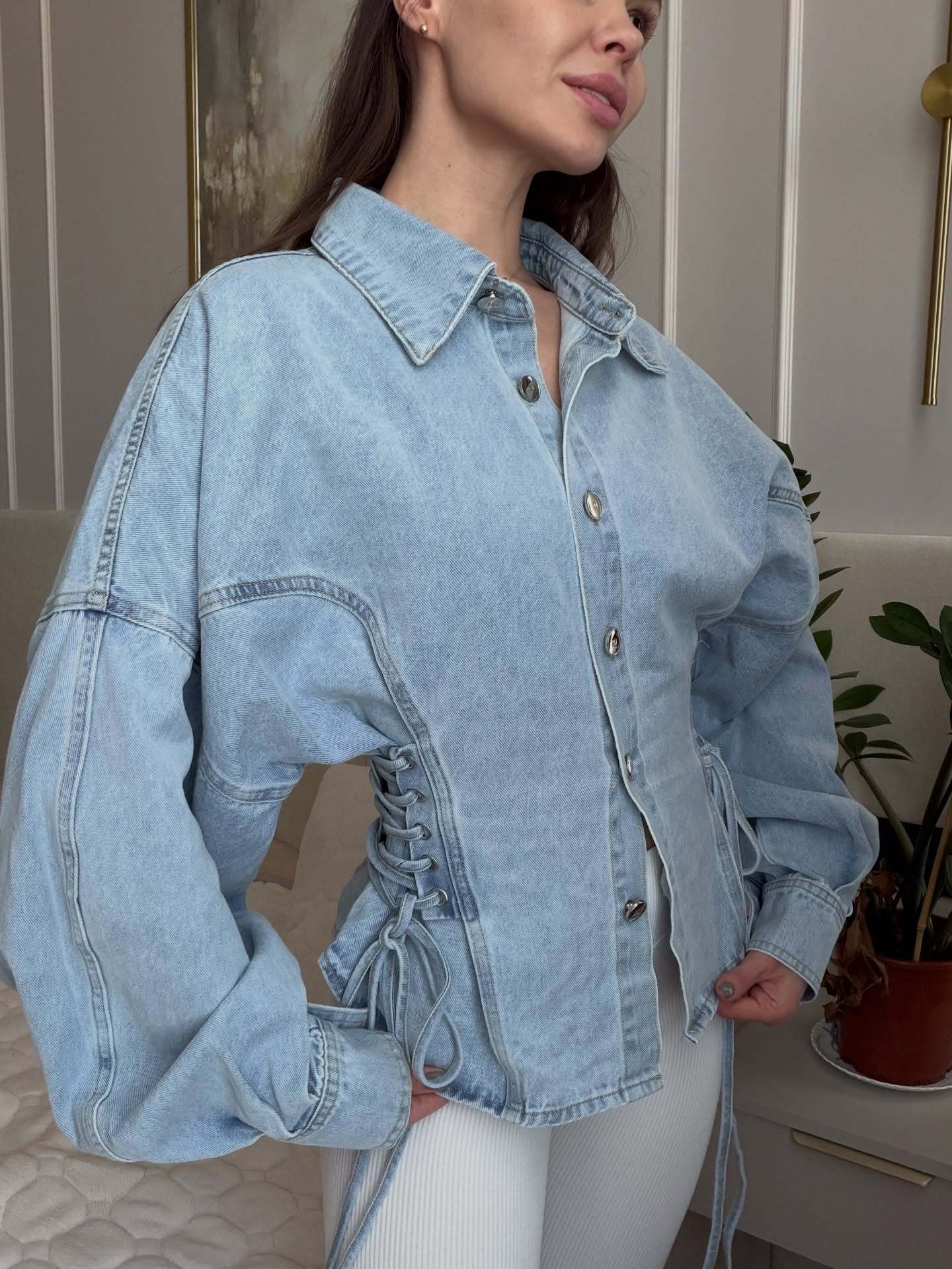 Lace Up Corset Denim Shirt