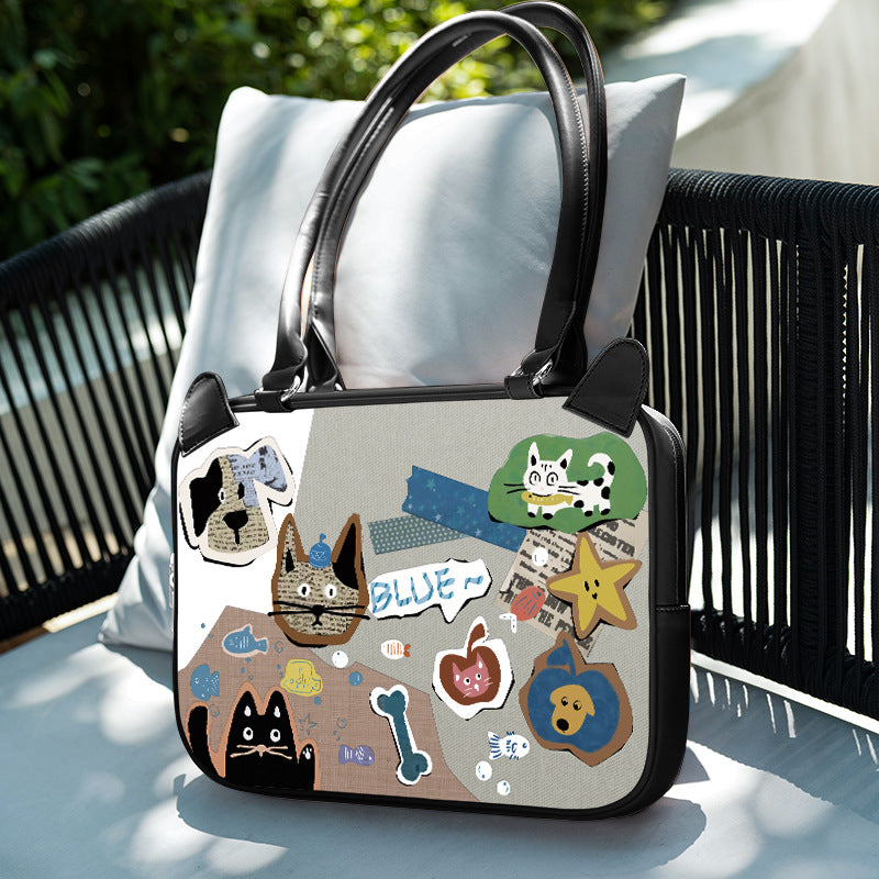 Cartoon Print Shoulder Laptop Bag