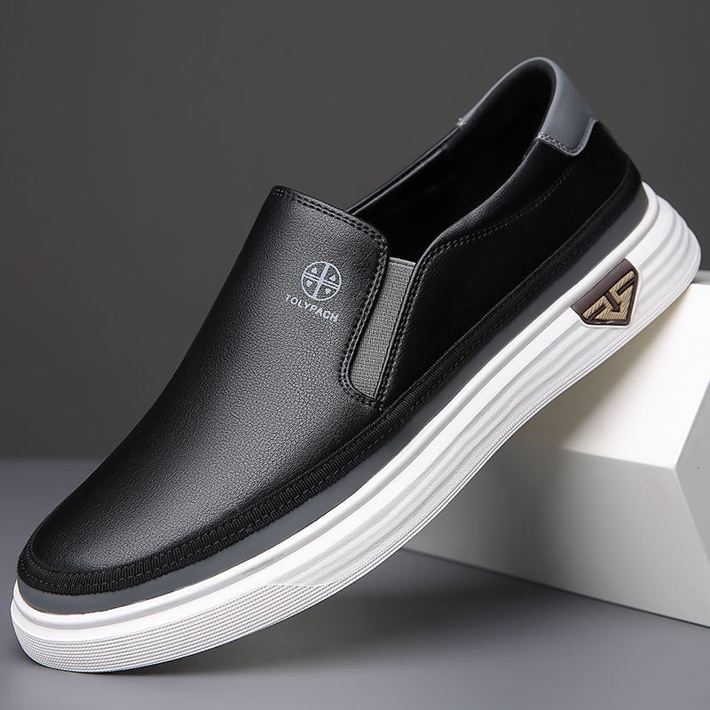 Spring and Autumn New Daily Casual Leather Shoes, Men's Soft Leather Soft Soles, Lazy People Put On Their Feet, Kick White Shoes, Cross-border Plus Size Shoes