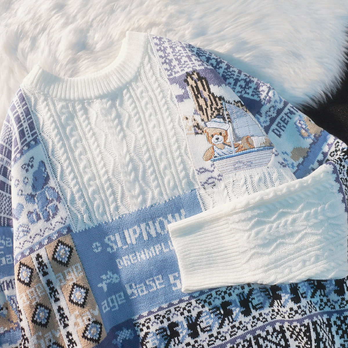 Festive Patchwork Bear Sweater