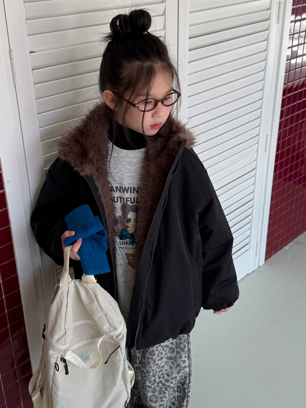 Girls' Fleece-Lined Stand-Collar Jacket