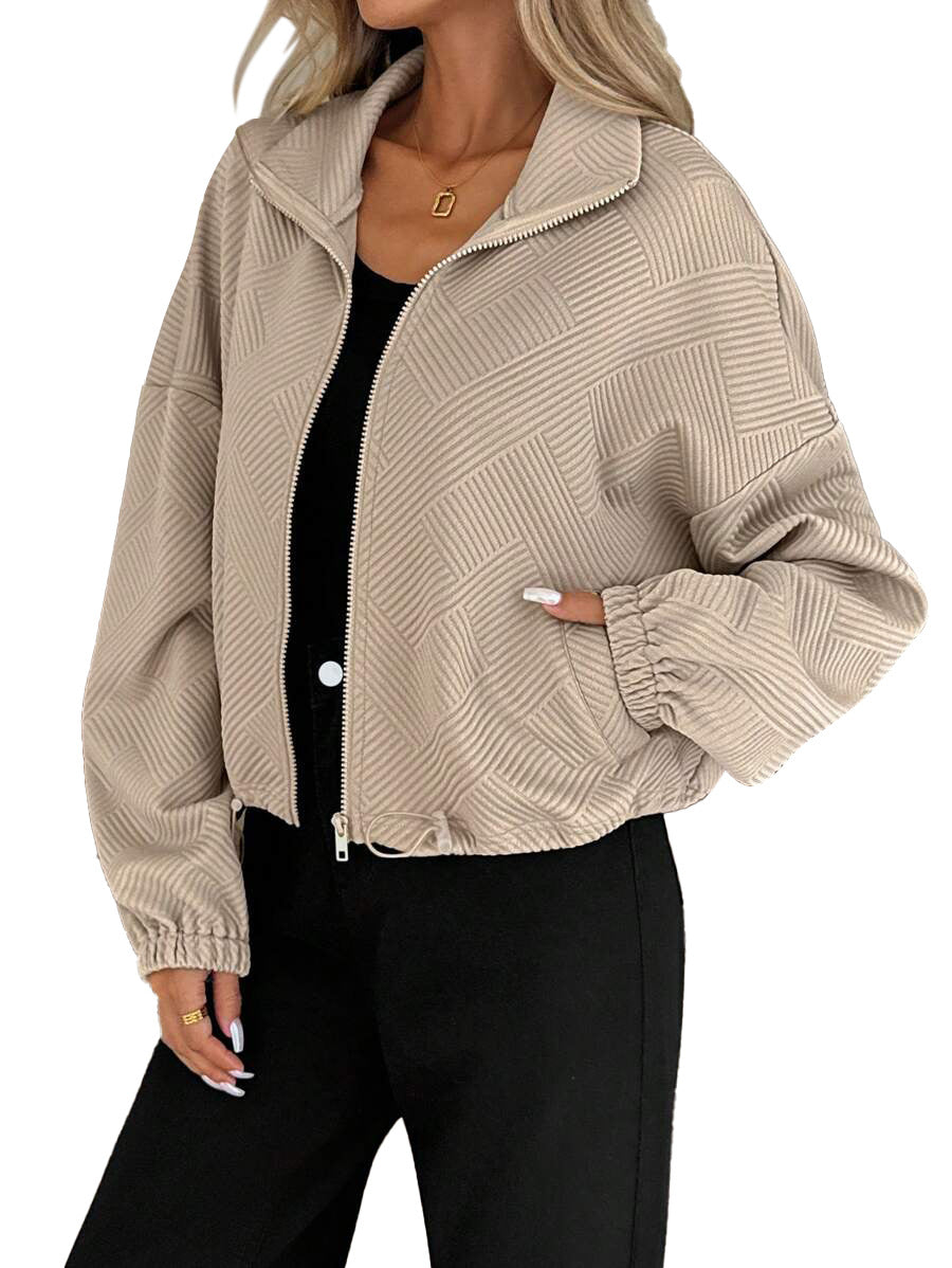 Textured High Neck Drawstring Jacket