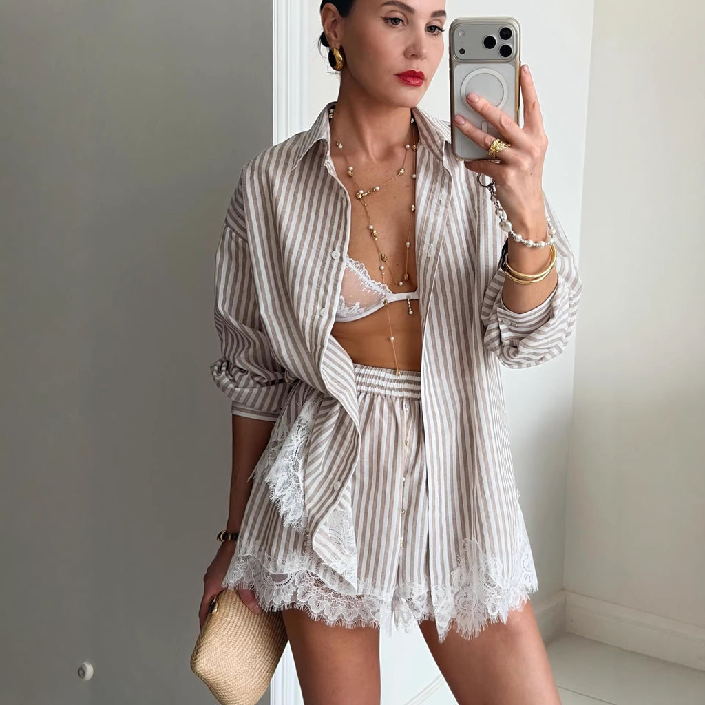 Lace Trim Two Piece Shirt
