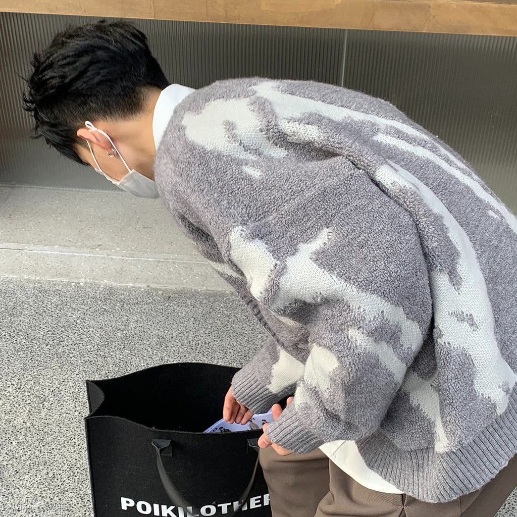 Abstract Knit Oversized V-Neck Cardigan