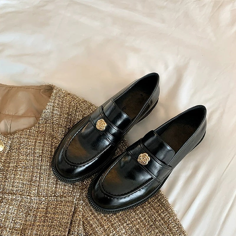 Gold-Detail Block-Heel Loafers
