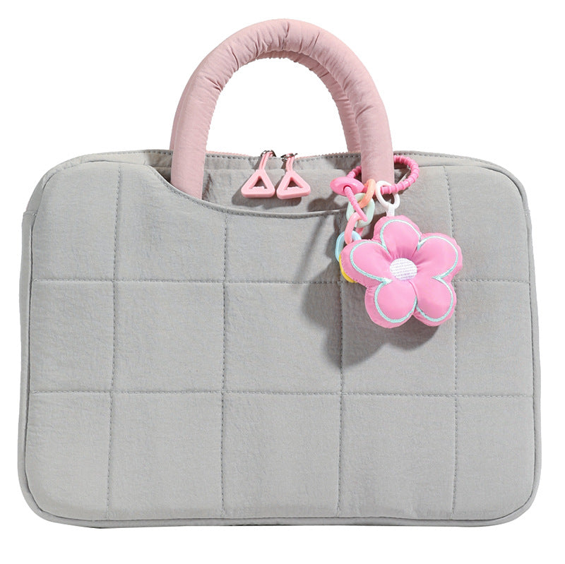 Quilted Laptop Bag With Flower Charm
