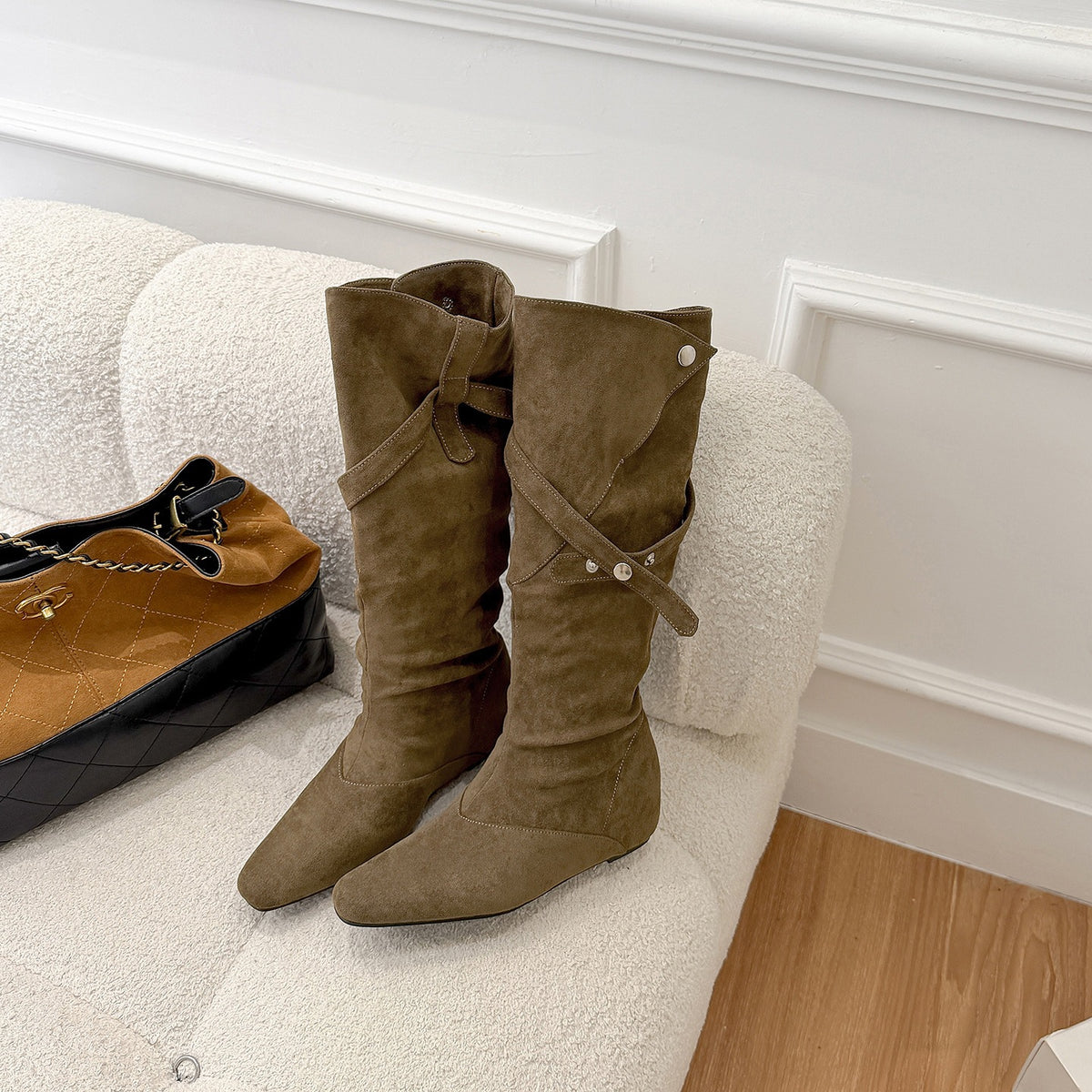 Buckle Slouch Leather Boots