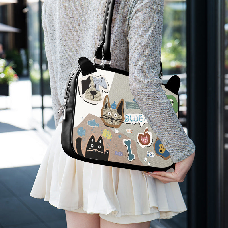 Cartoon Print Shoulder Laptop Bag