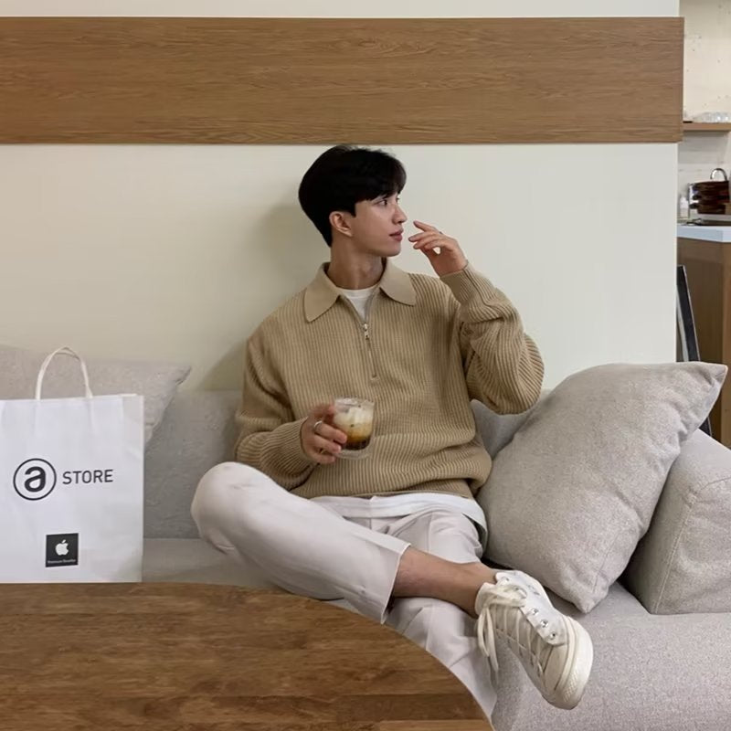 Men's Quarter-Zip Knit Polo Sweater