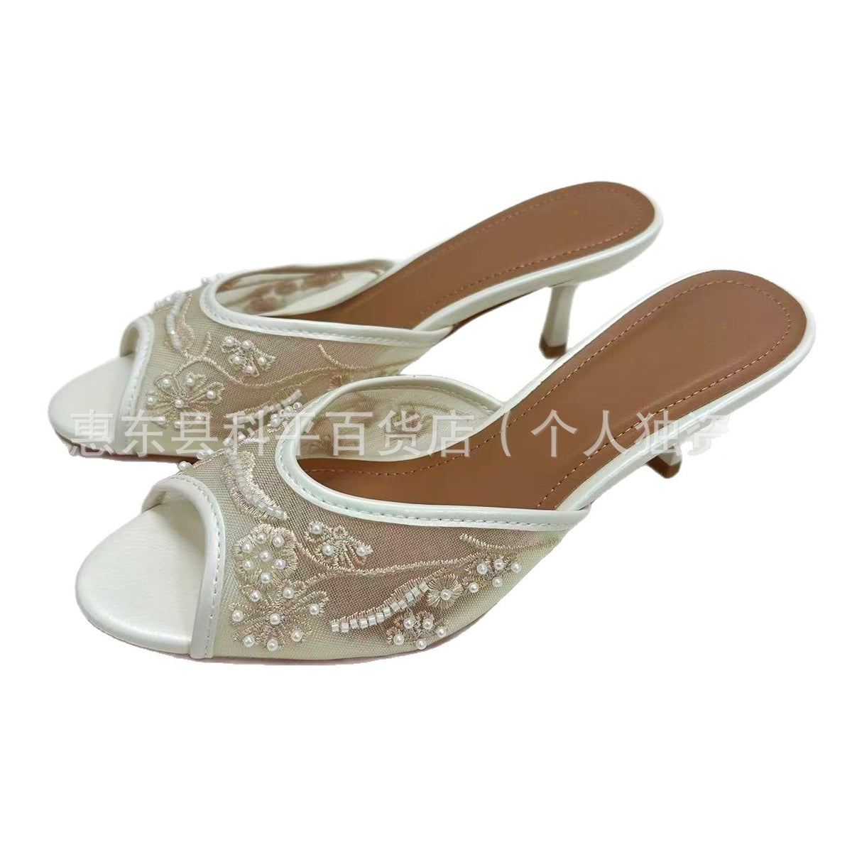 Beaded Peep-Toe Kitten Heels – product view