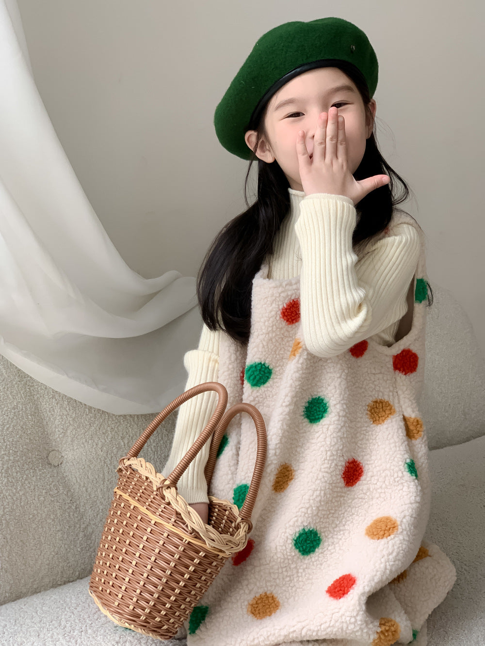 Girls' Polka-Dot Sherpa Vest Dress