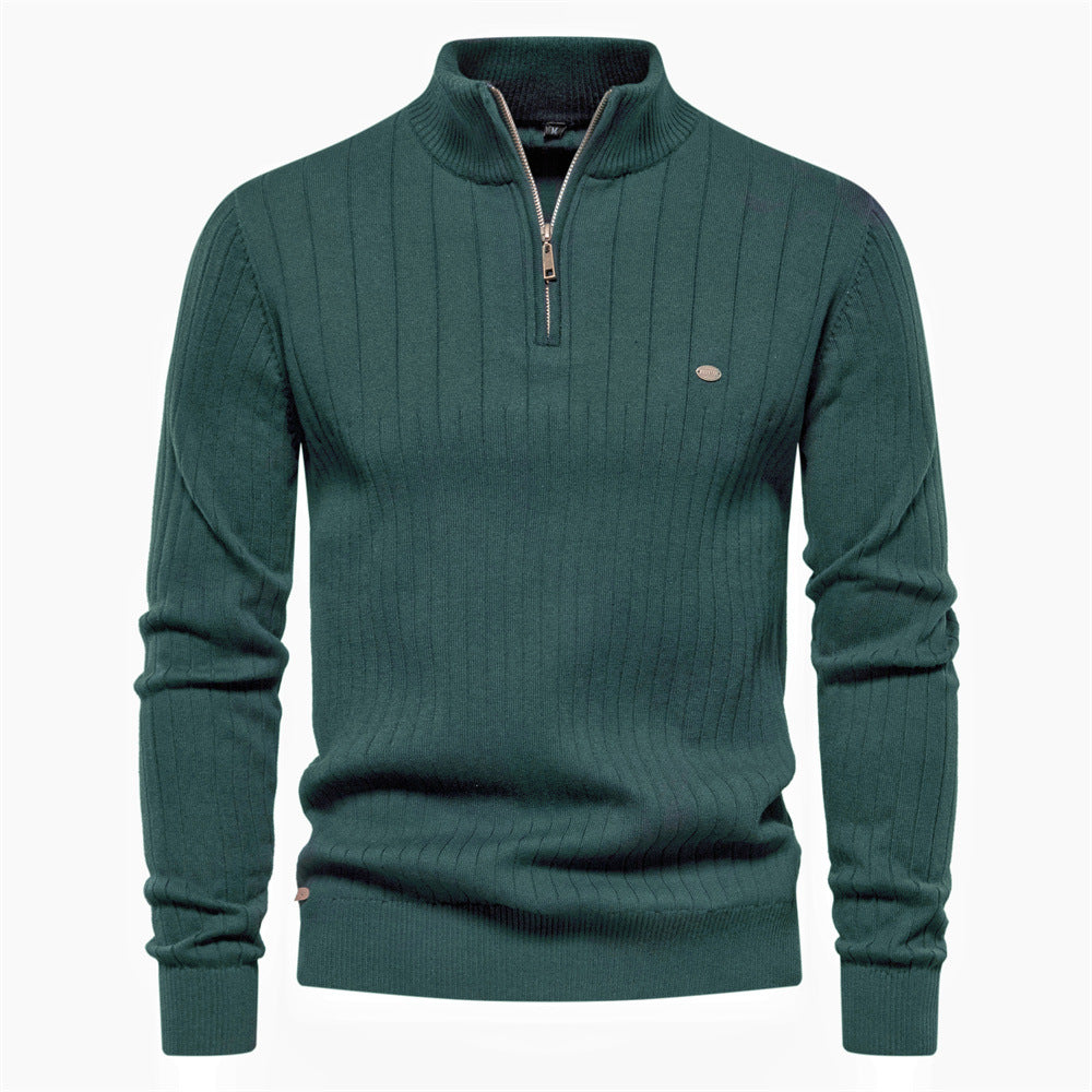 Vertical Stripe Quarter Zip Knit