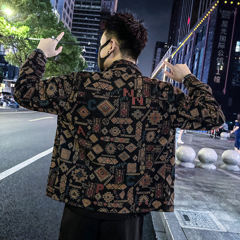 Ethnic Pattern Stand-Collar Casual Jacket