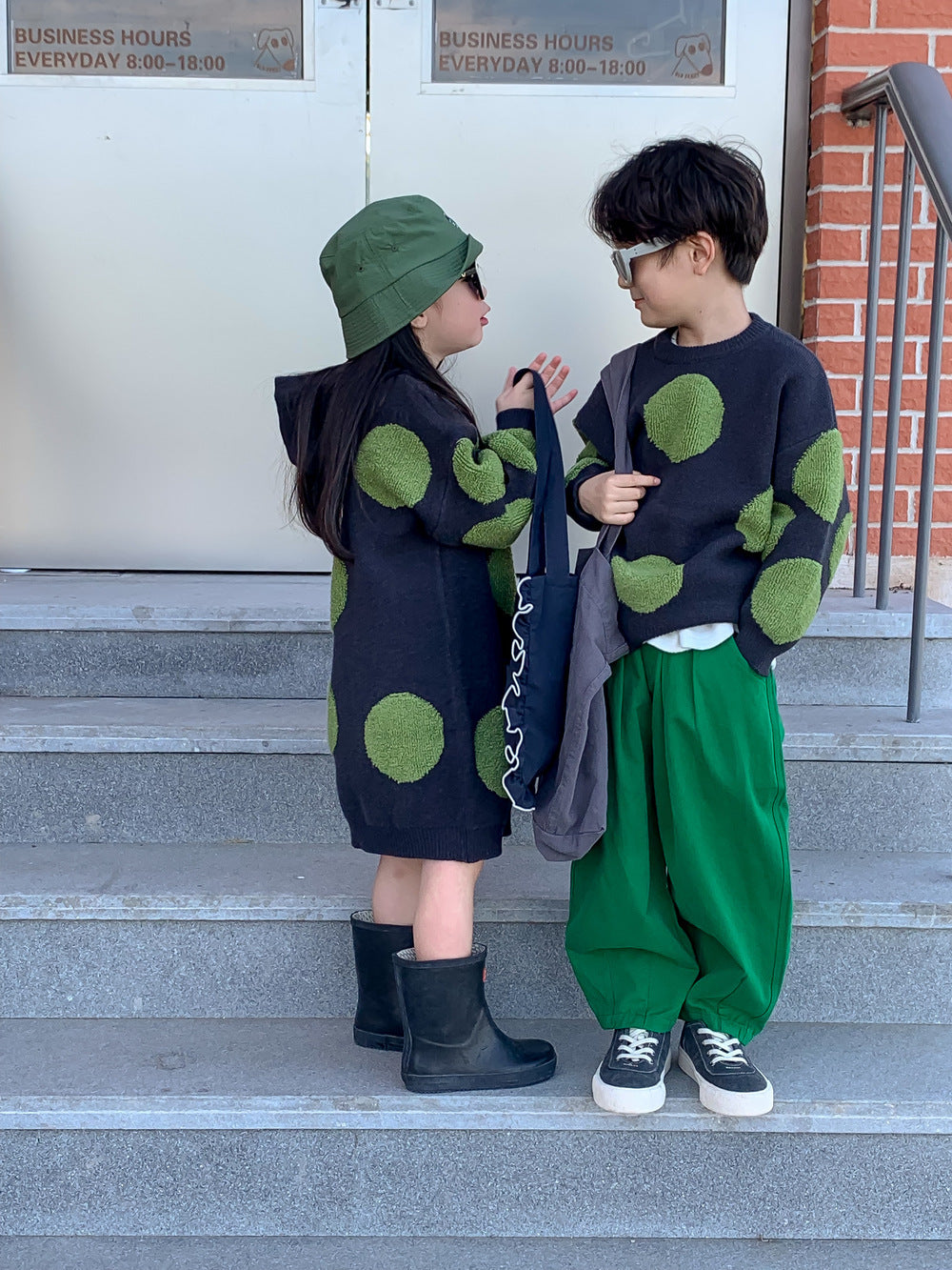 Kids' Polka-Dot Hooded Knit Outfits