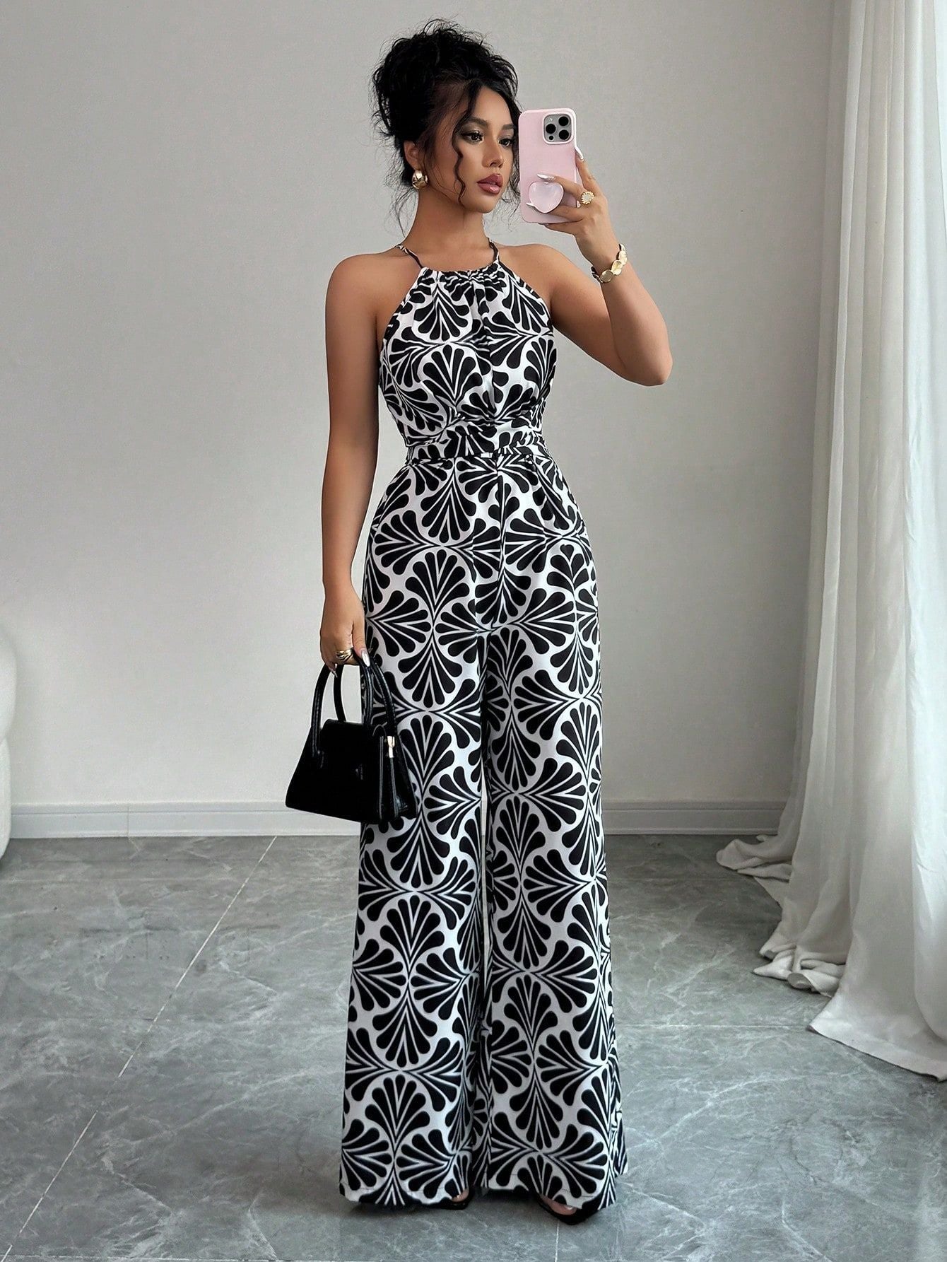 Abstract Print Halter Jumpsuit
